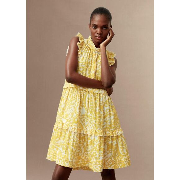 Women's Me+Em Bold Paisley Print Cheesecloth Frill Swing Dress sz 8 Boho Cottage - Picture 1 of 6